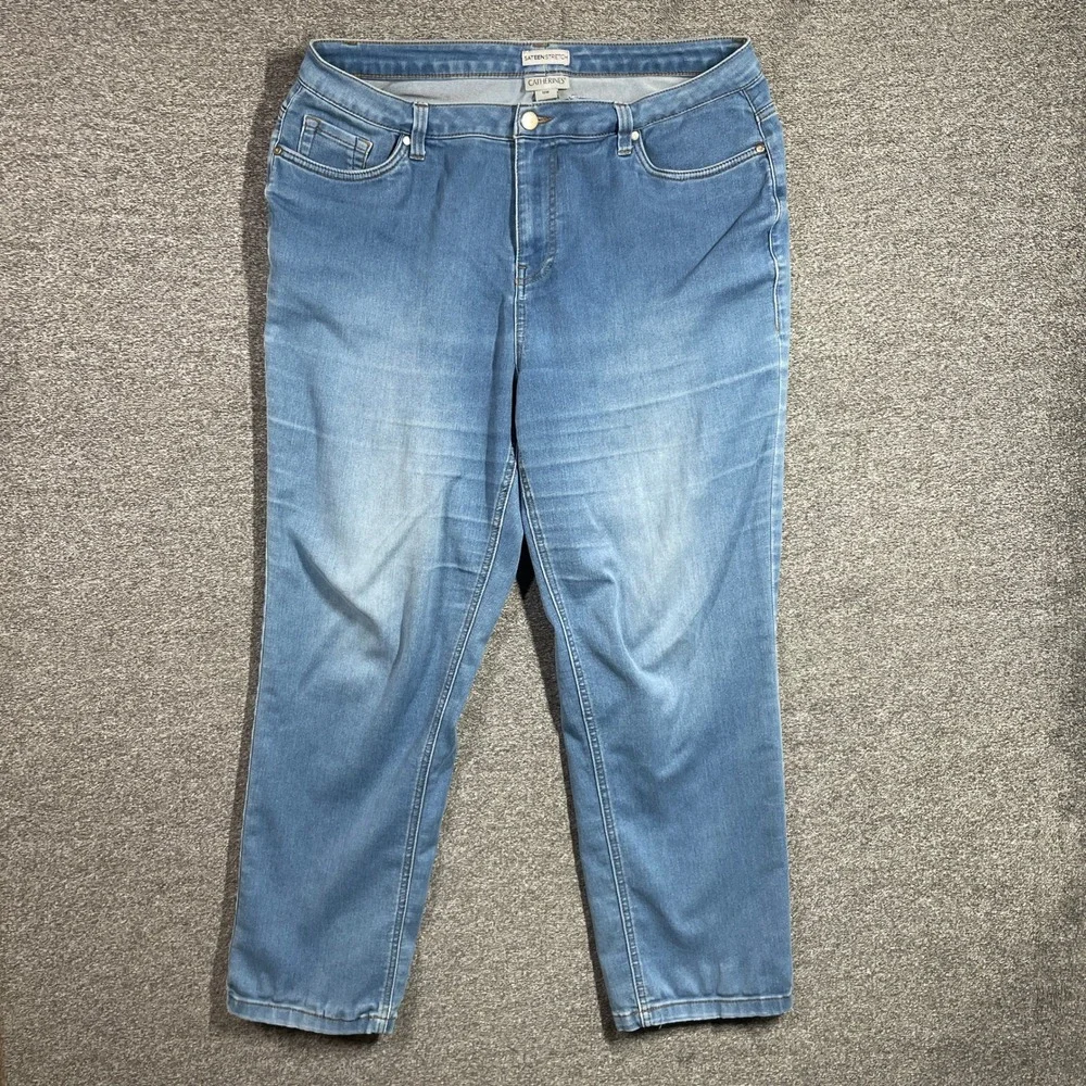 Catherines Sateen Stretch Light Wash Straight Leg Jeans Womens 18W Blue Denim